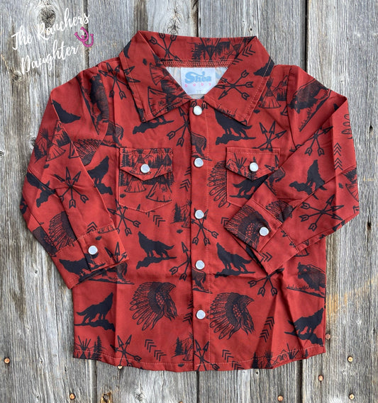 Shea Baby Rust Indian Pearl Snap Shirt