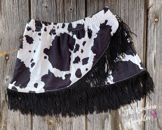 Shea Baby Cowprint Fringe Skirt