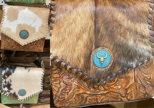 Turqouise Medallion Tooled Crossbody