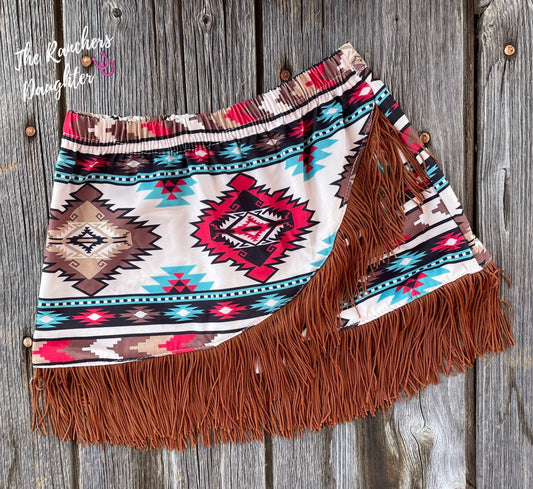 Shea Baby Cream Aztec Fringe Skirt
