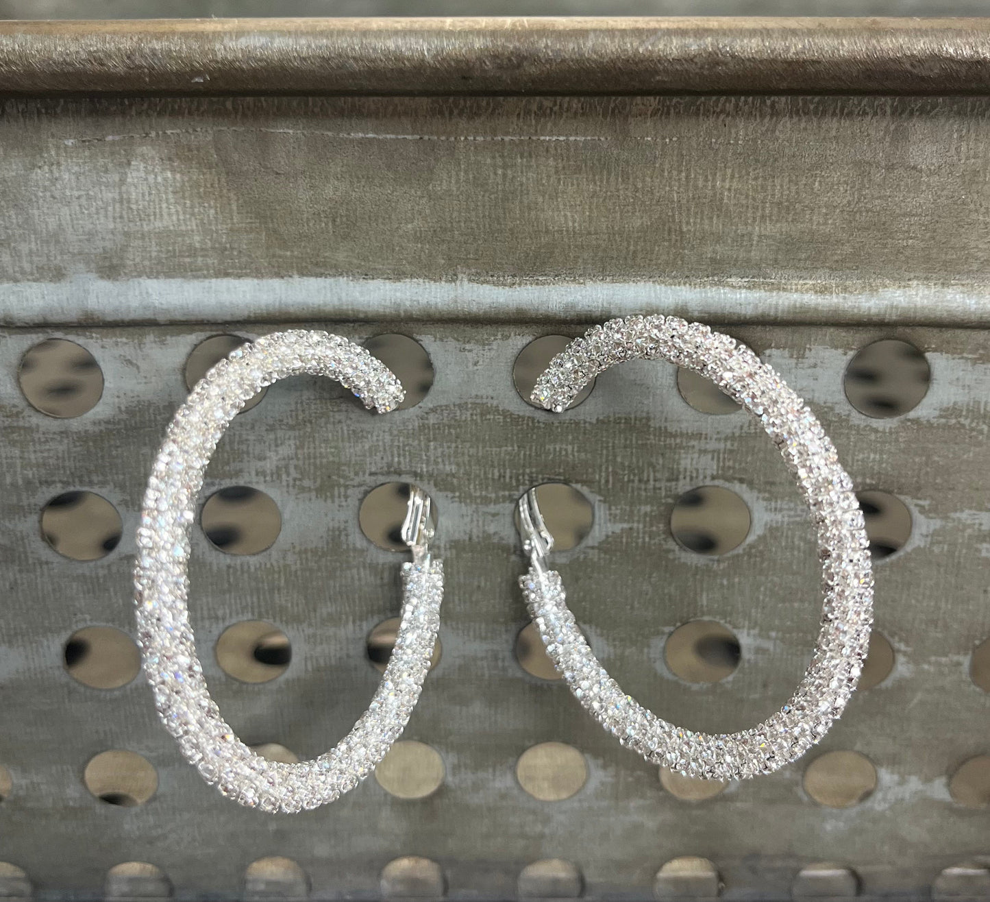 Clear Sparkle Silver XL Hoops