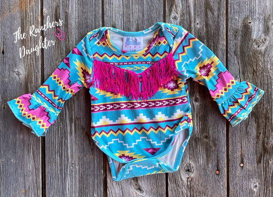 Shea Baby Longsleeve Aztec Bell Sleeve Onesie