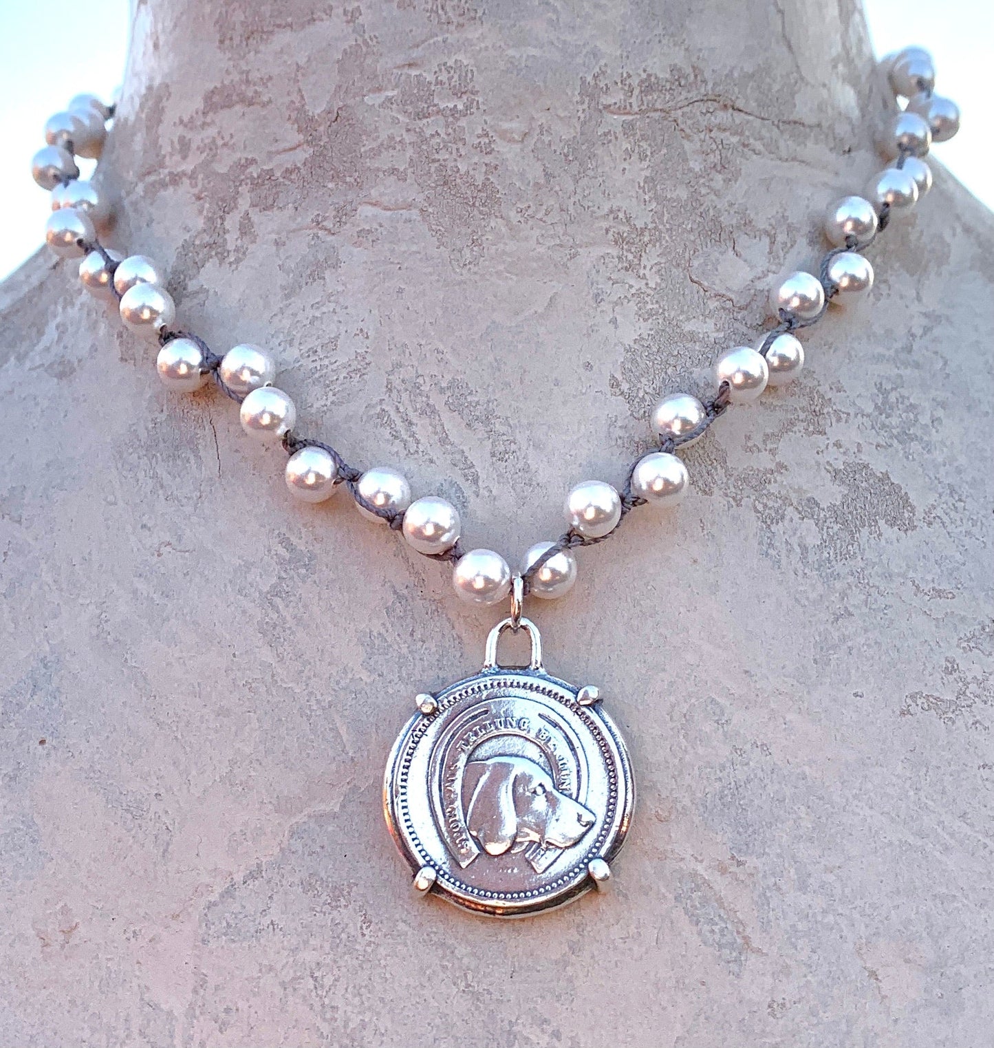 Hound Medal on Pearls Necklace