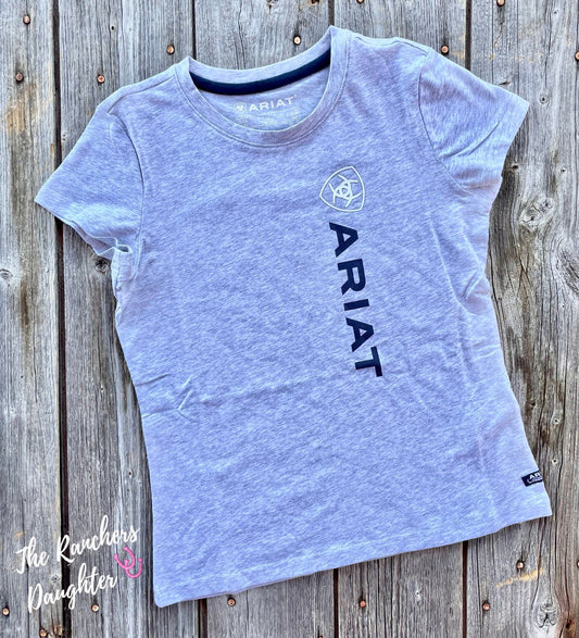 Ariat Girls Grey Vertical Logo Tee