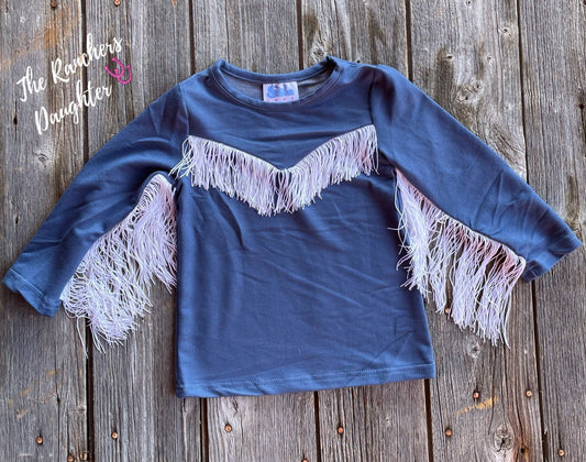 Shea Baby Longsleeve Blue Fringe Top
