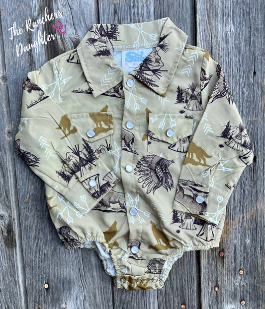 Shea Baby Coyote Pearl Snap Onesie