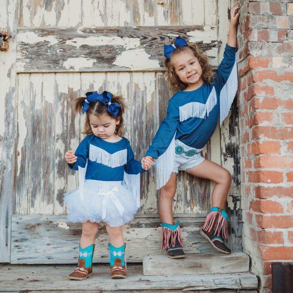 Shea Baby Blue Longsleeve Fringe Onesie