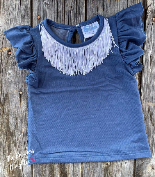 Shea Baby Short Sleeve Blue Fringe Top