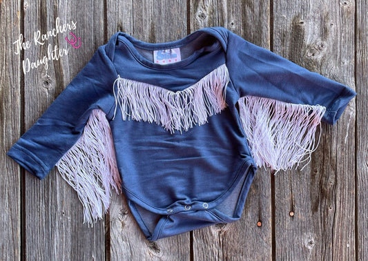 Shea Baby Blue Longsleeve Fringe Onesie