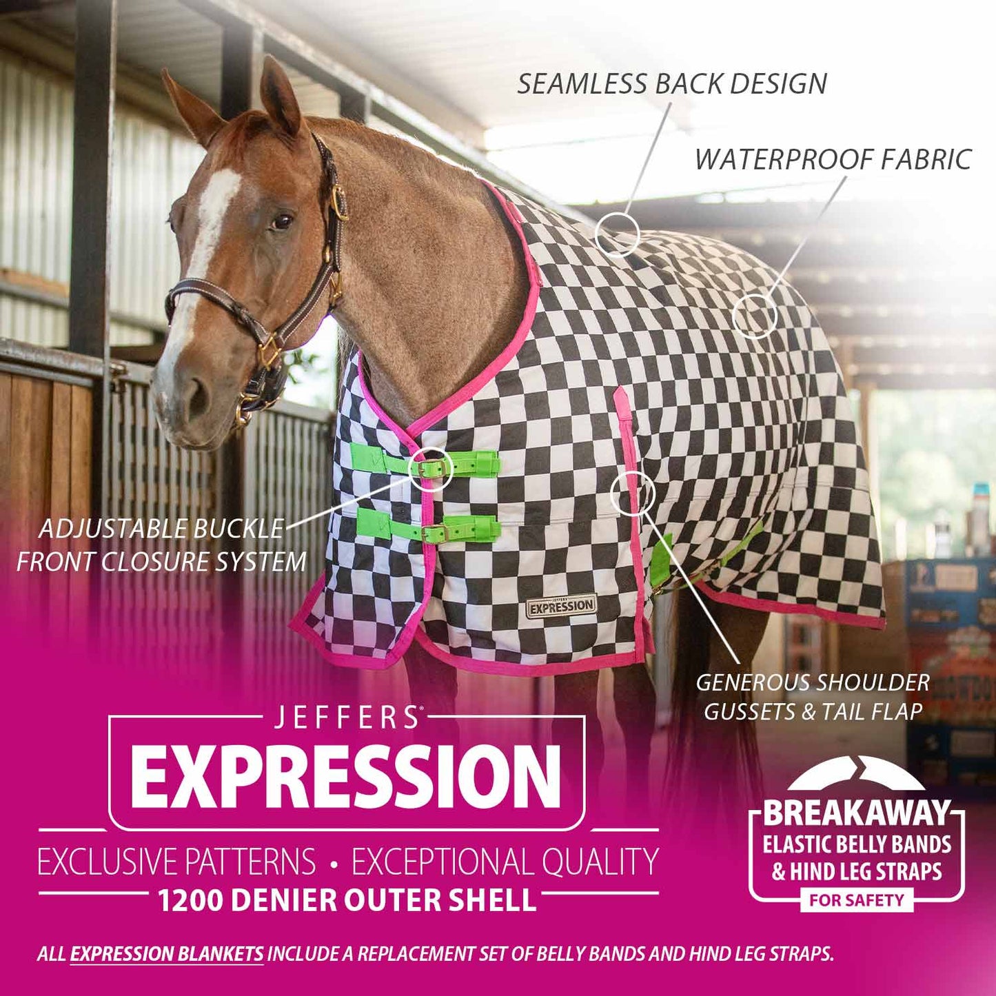 Jeffers Expression 1200 Denier Standard Neck Turnout Horse Blanket, 240 Gram
