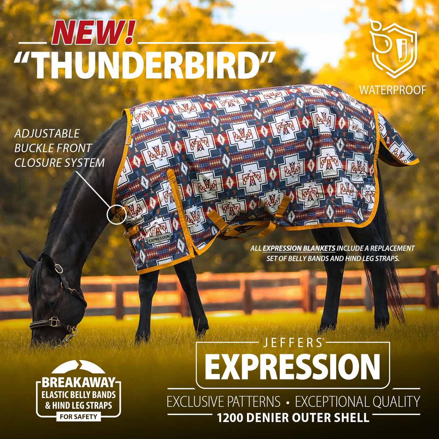 Jeffers Expression 1200 Denier Standard Neck Turnout Horse Blanket, 240 Gram