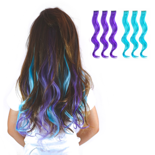 Jellybean Purple/Aqua Curls 6 Pack Clip-in Hair Extensions