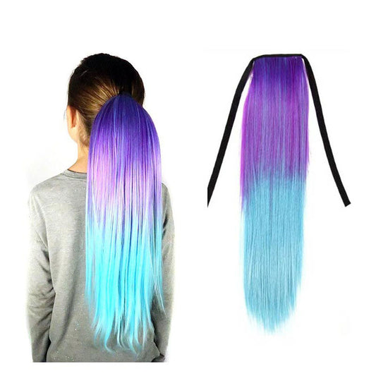 Jellybean Purple to Aqua Straight Ponytail Hair Extensions