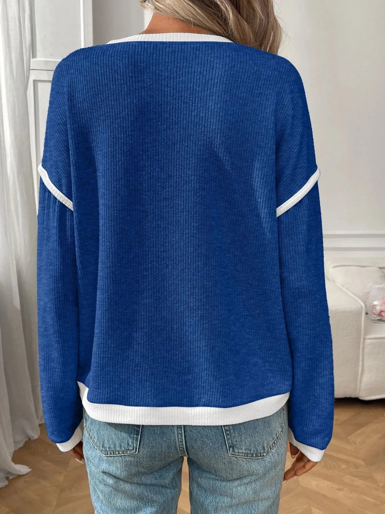 Jessica Ribbed Contrast Trim Long Sleeve Top