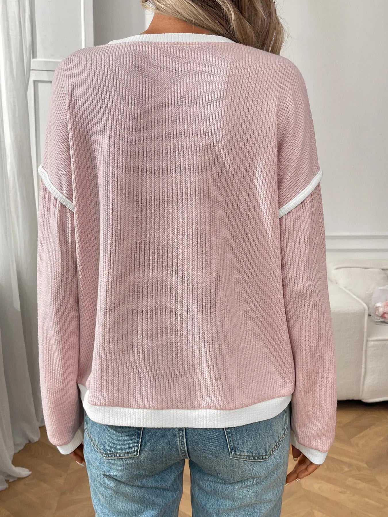 Jessica Ribbed Contrast Trim Long Sleeve Top
