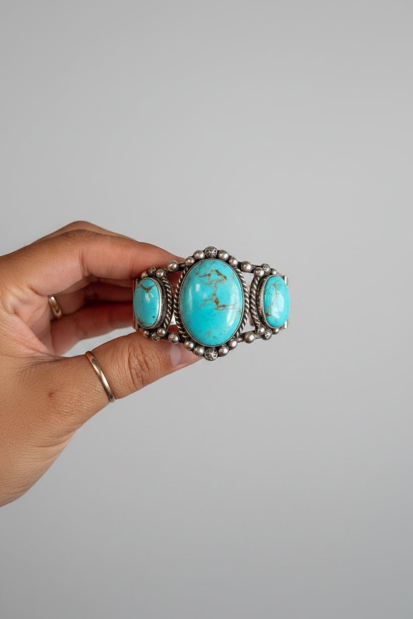Jiminy Turquoise 3 Stone Cuff Bracelet