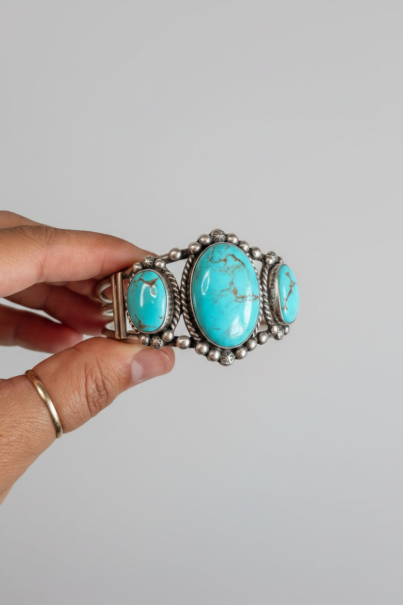 Jiminy Turquoise 3 Stone Cuff Bracelet