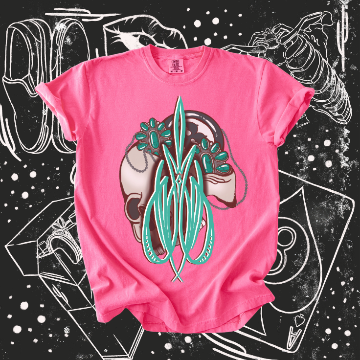 Turquoise skull pinstripe tee