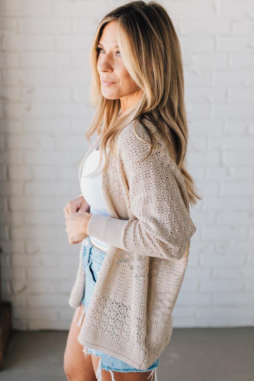 Khaki Knit Open Front Cardigan