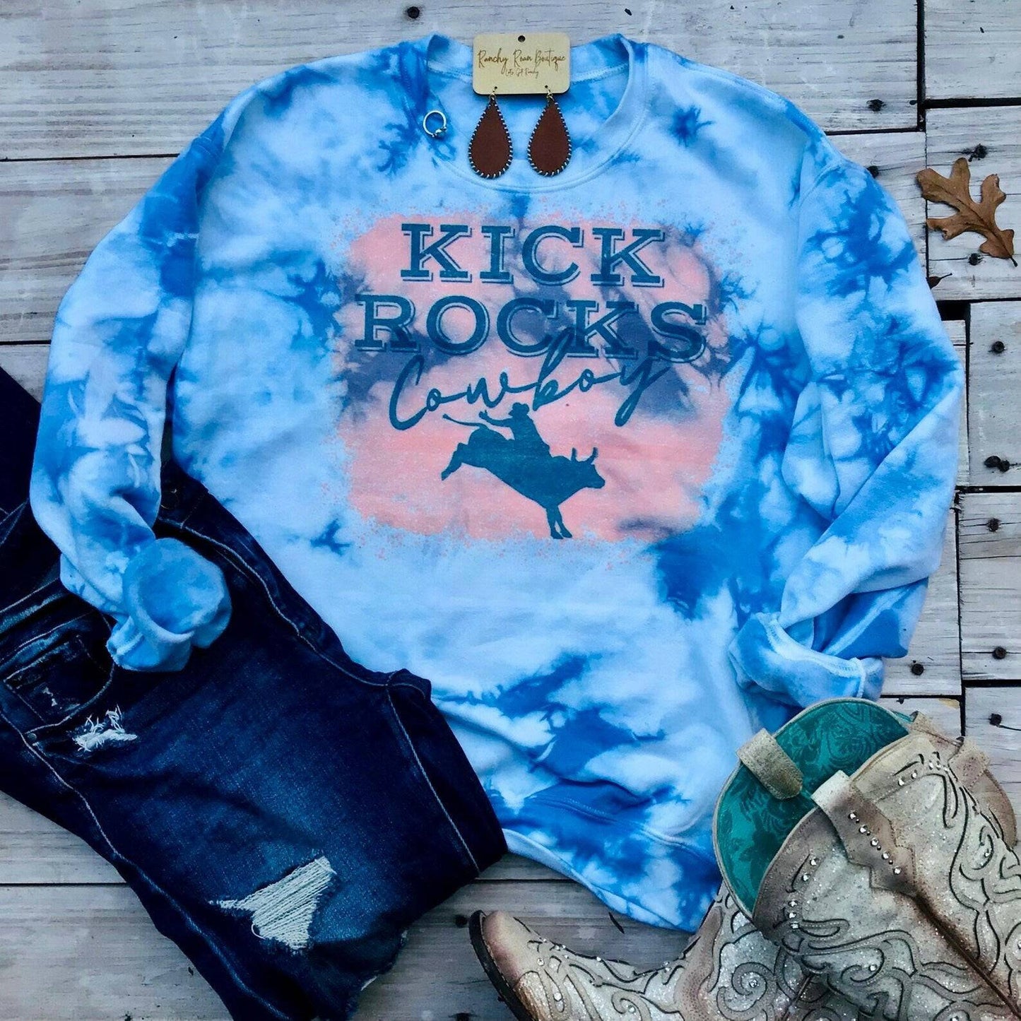 Kick Rock Cowboy Western Dyed Sweatshirt