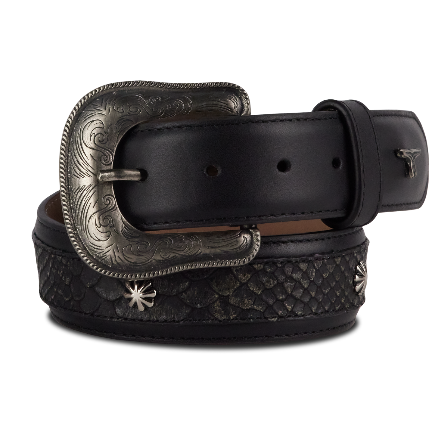1.5 Overlay Showdown Belt with Conchos and Single Buckle-Jet Black