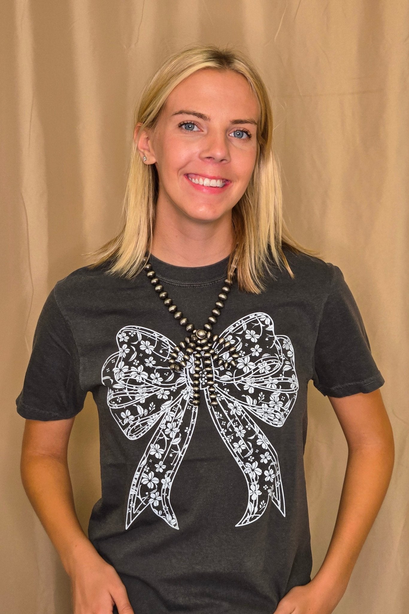 "Lace Bow" Western Graphic Tee — Comfort Colors with Feminine Lace Bow Detail