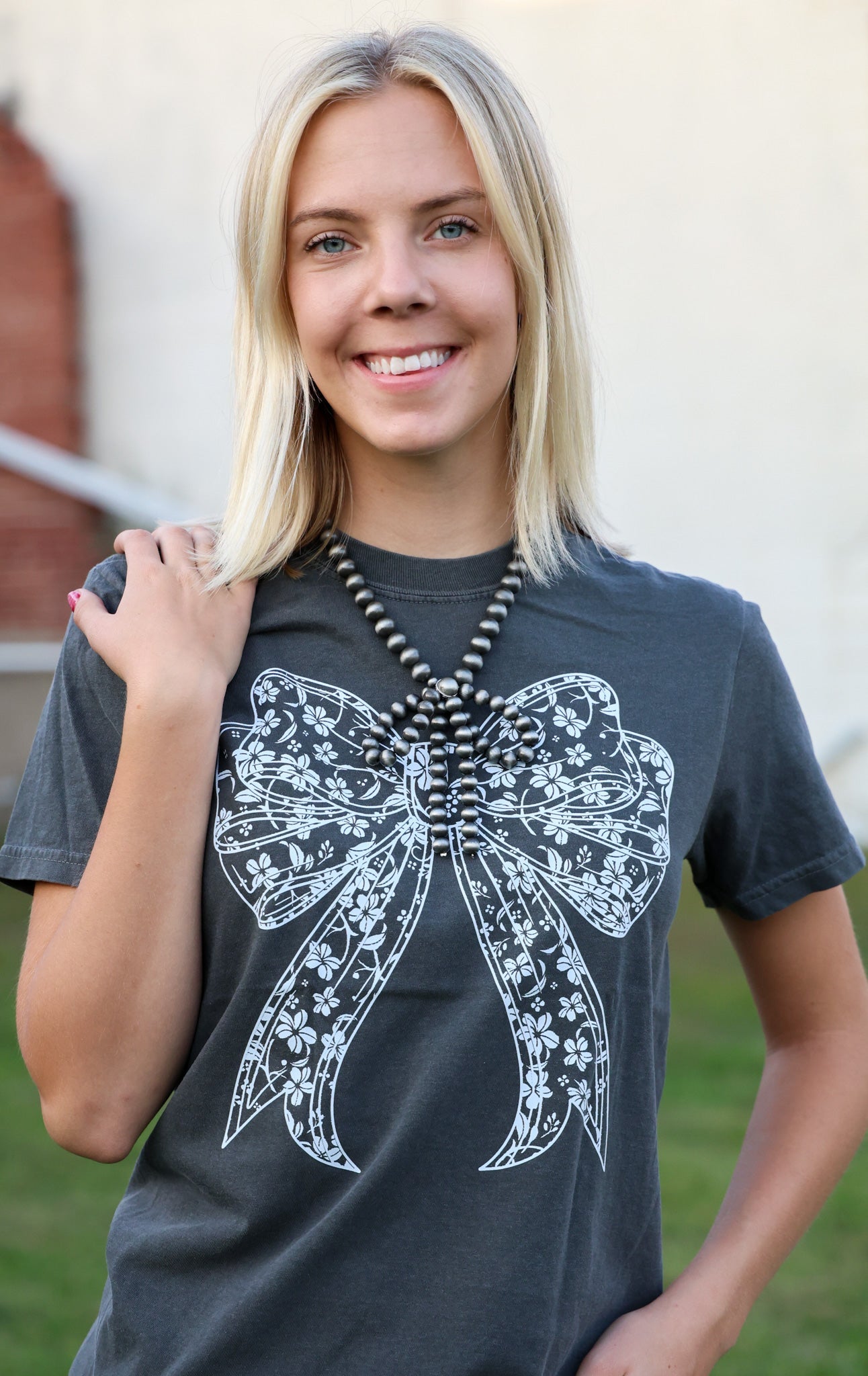 "Lace Bow" Western Graphic Tee — Comfort Colors with Feminine Lace Bow Detail