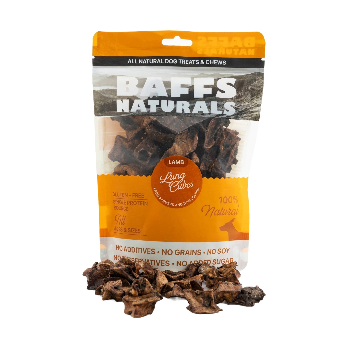 BAFFS NATURALS All-Natural Premium Lamb Lung Cubes – (7oz Bag)