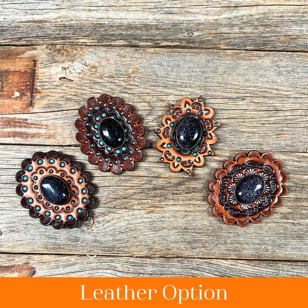 Lapis Cabochon Stone - Leather Rosette Options -