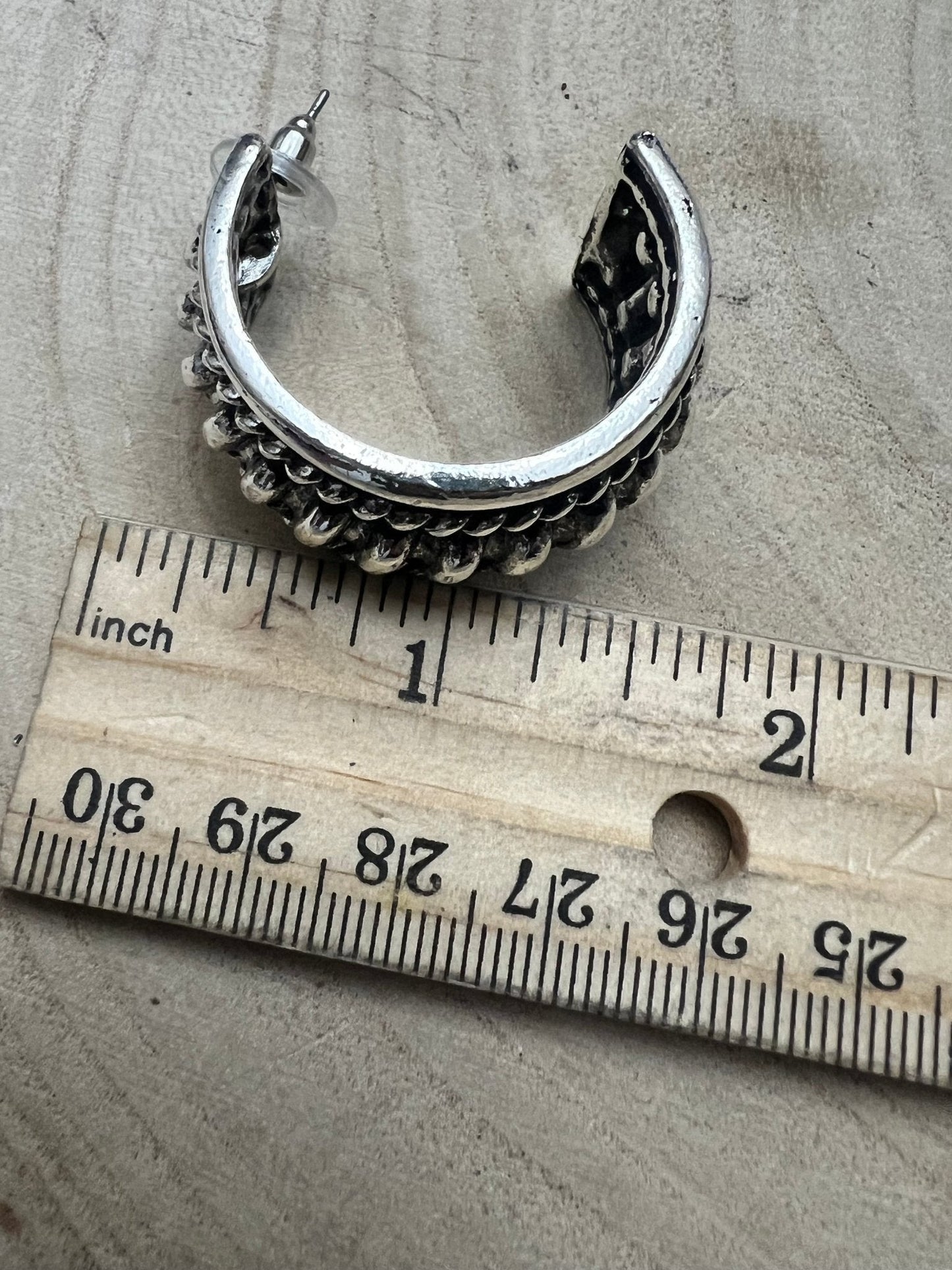 Large Western Twisted Wire Hoop Earrings — Faux Silver Western Statement