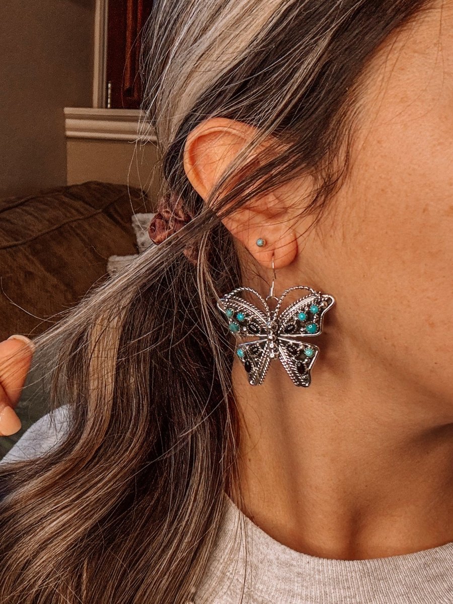 Lark Turquoise/Black Onyx Butterfly Earrings