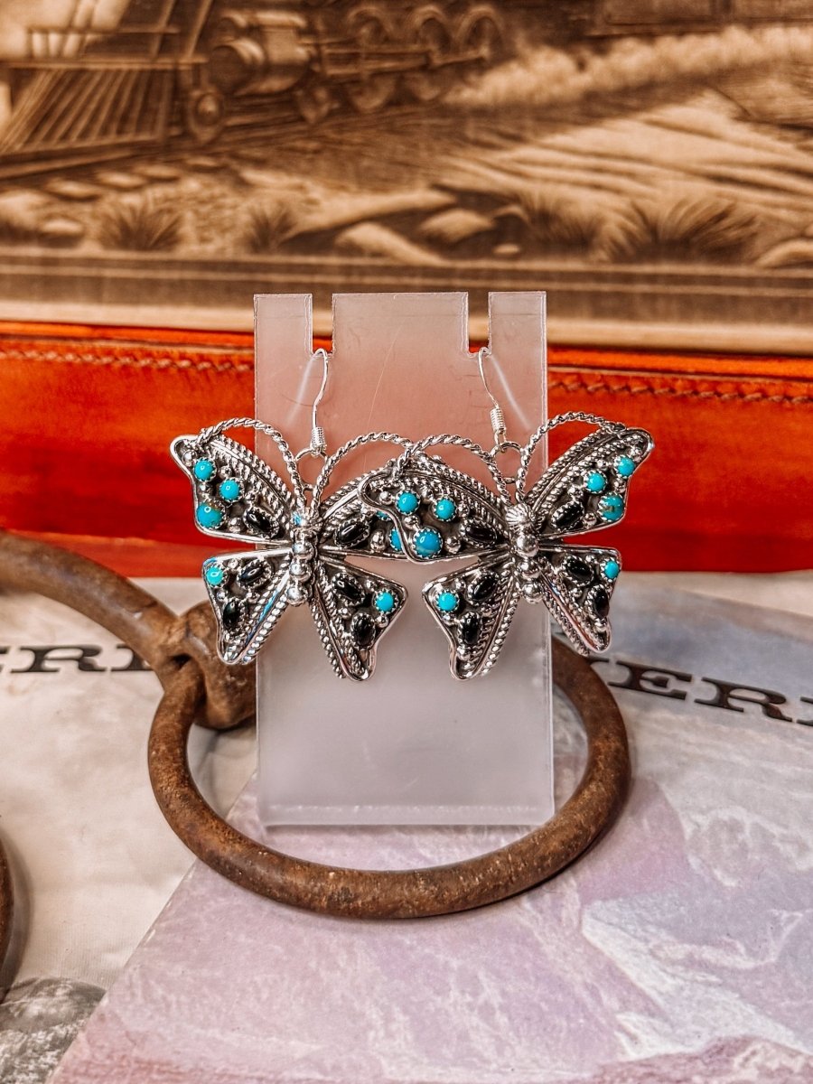 Lark Turquoise/Black Onyx Butterfly Earrings