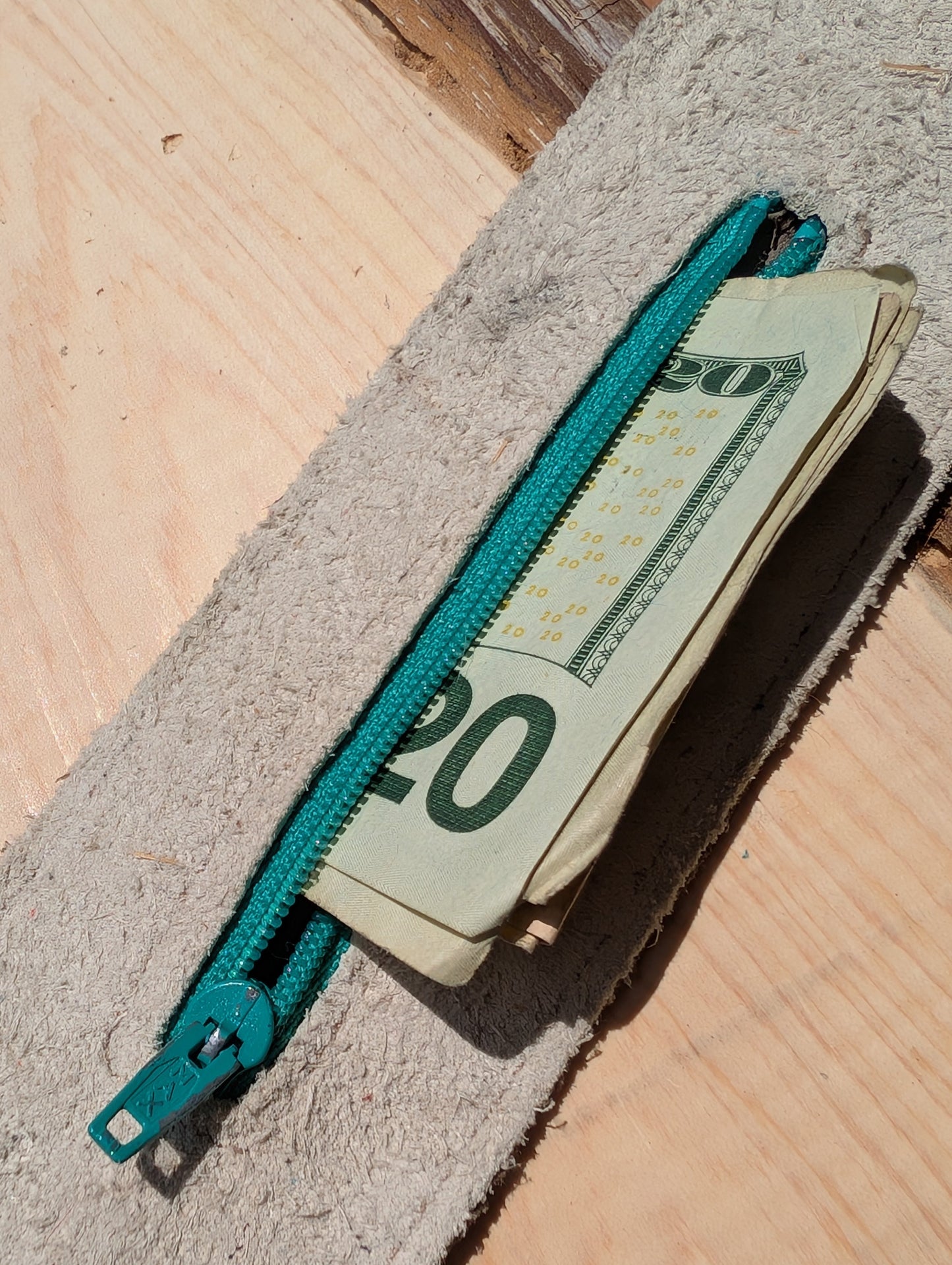 Genuine Leather Bracelet w/coin Zipper.