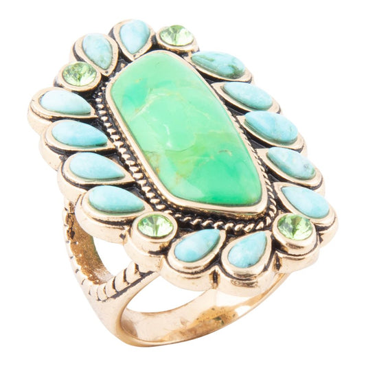 Legacy Lime Green and Blue Turquoise Golden Statement Ring