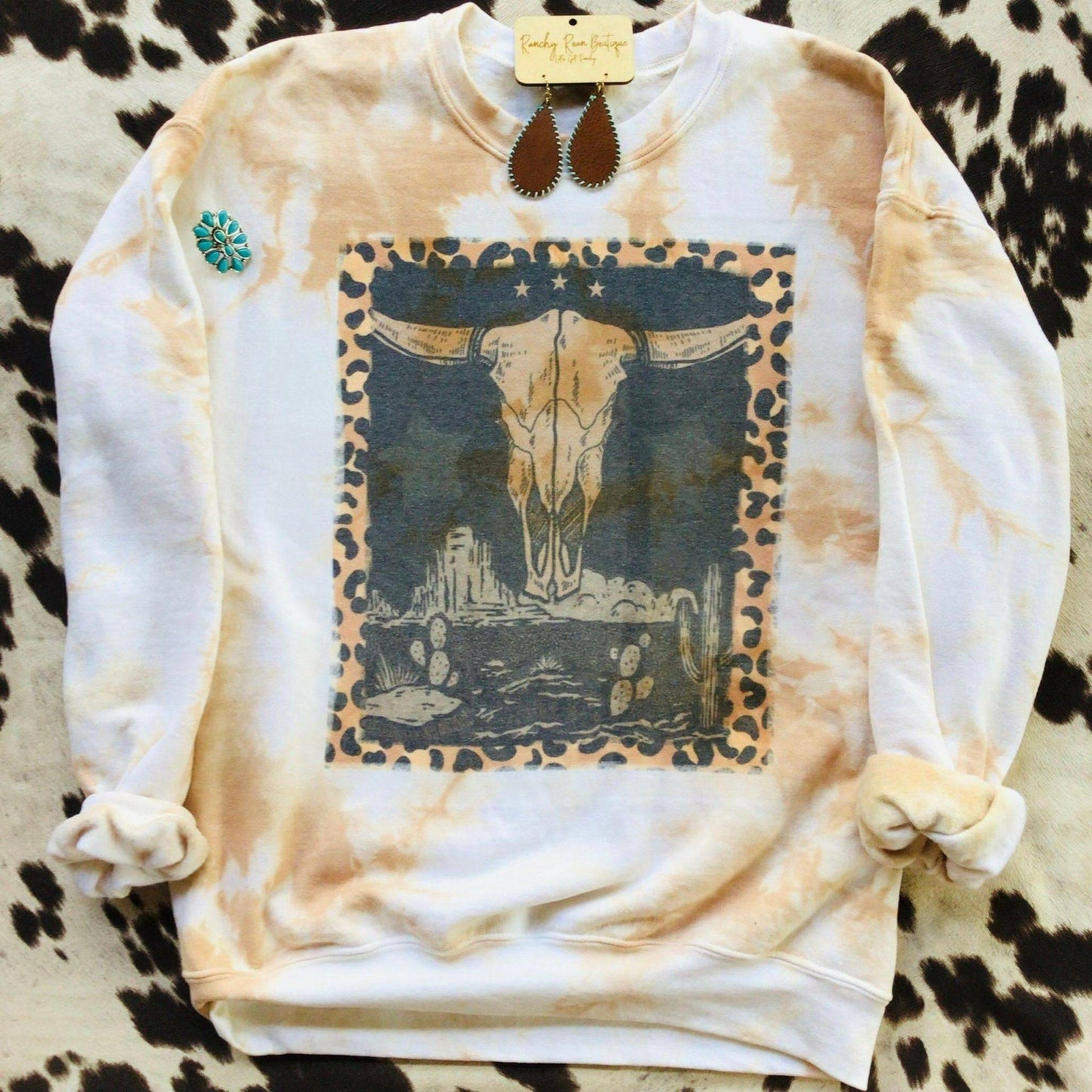LEOPARD Bull Skull Sweatshirt, Boho Cowgirl