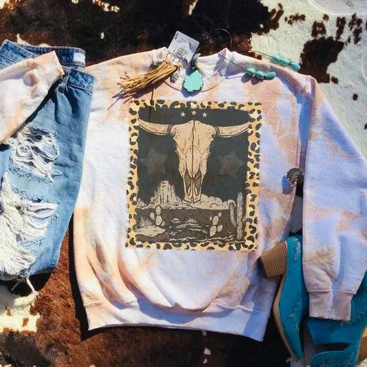 Leopard Bull Skull Western Sweatshirt