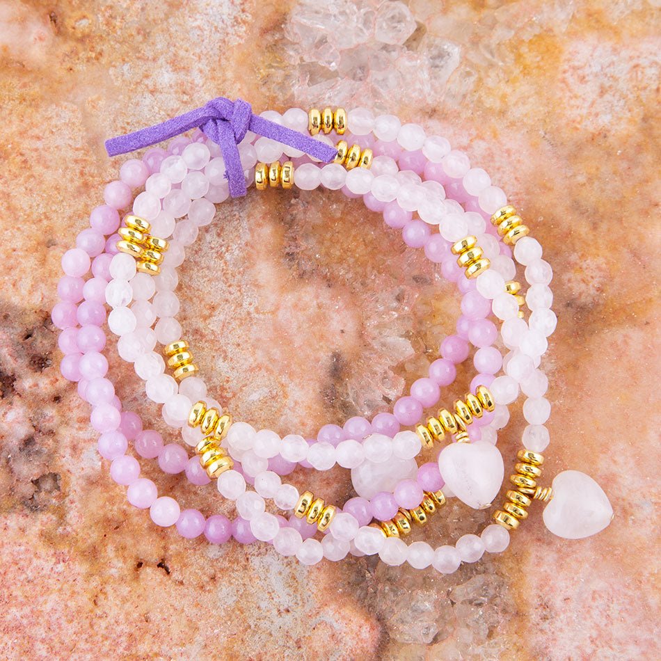 Lilac Jade Heart Charm Bracelet Set
