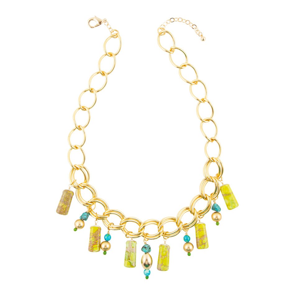 Lime Green Jasper Charm Golden Necklace