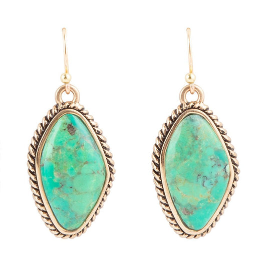 Lime Green Turquoise Golden Drop Earrings