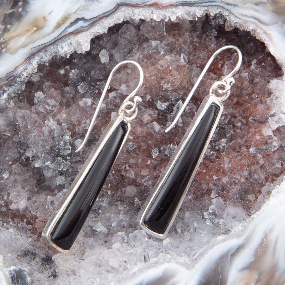 Line Black Onyx Sterling Silver Drop Earrings