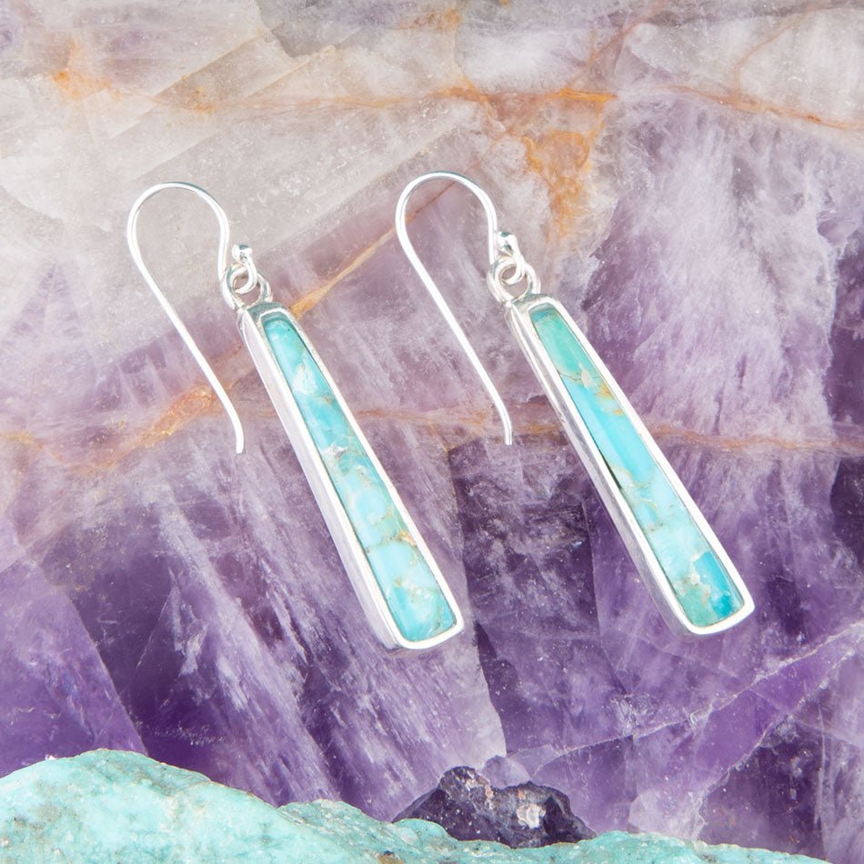 Line Blue Turquoise Sterling Silver Drop Earrings