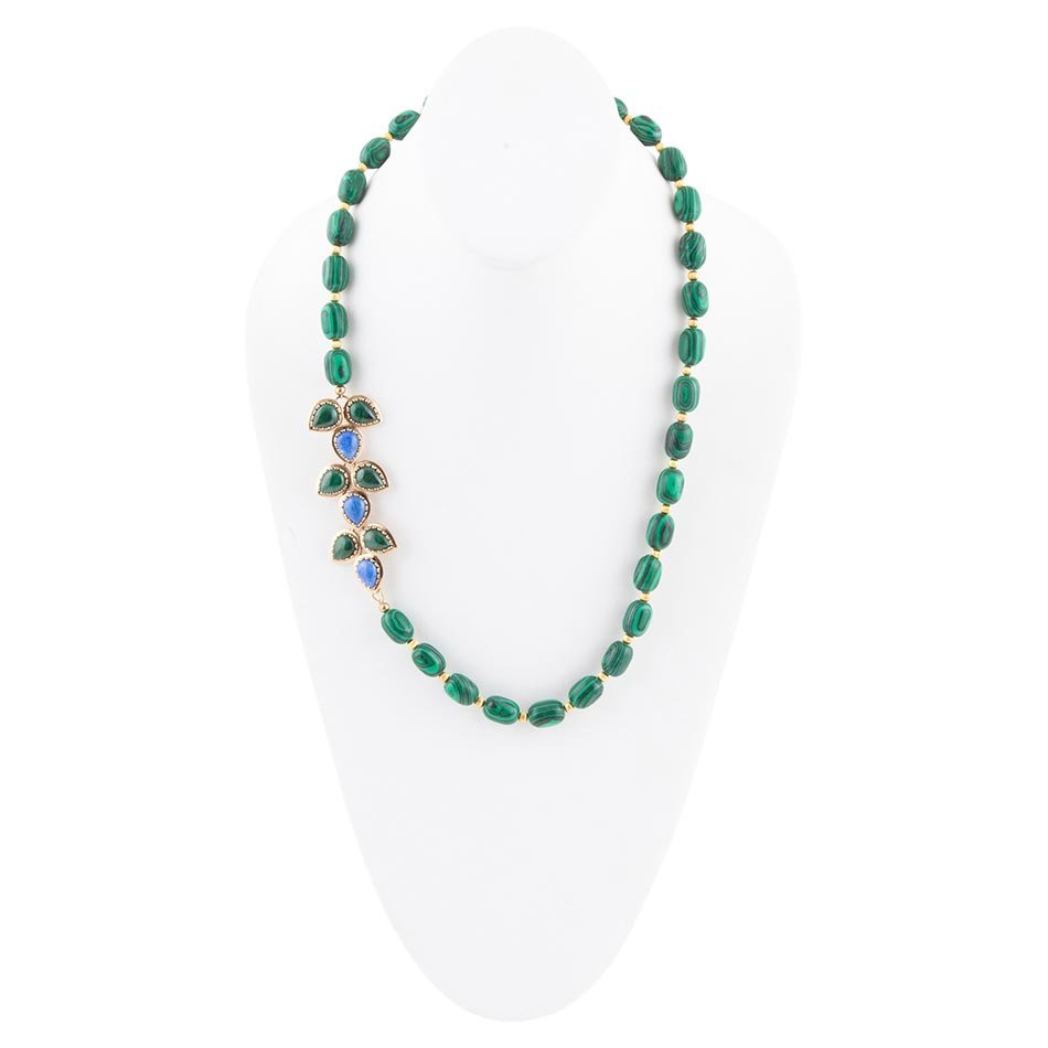 Linked Blue Lapis and Green Malachite Golden Necklace