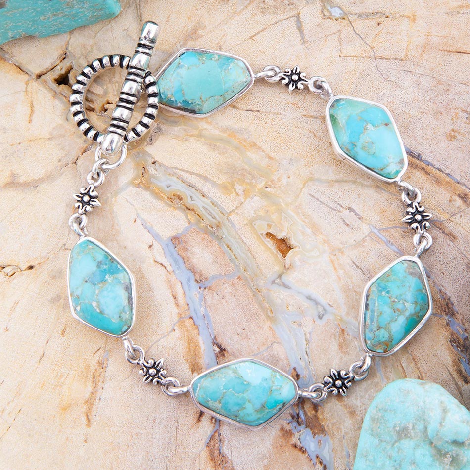 Linked Blue Turquoise and Sterling Silver Bracelet