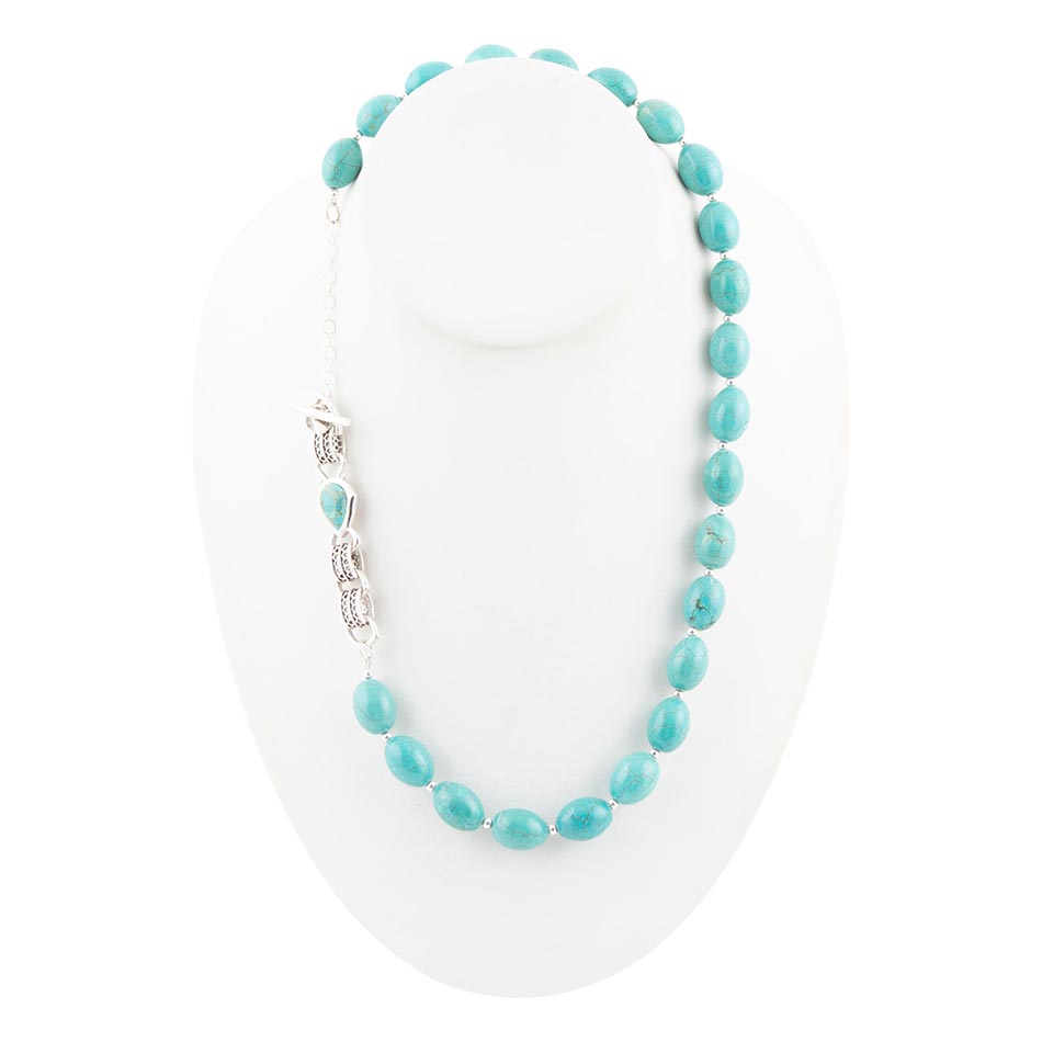 Linked Sterling Blue Turquoise Nugget Necklace