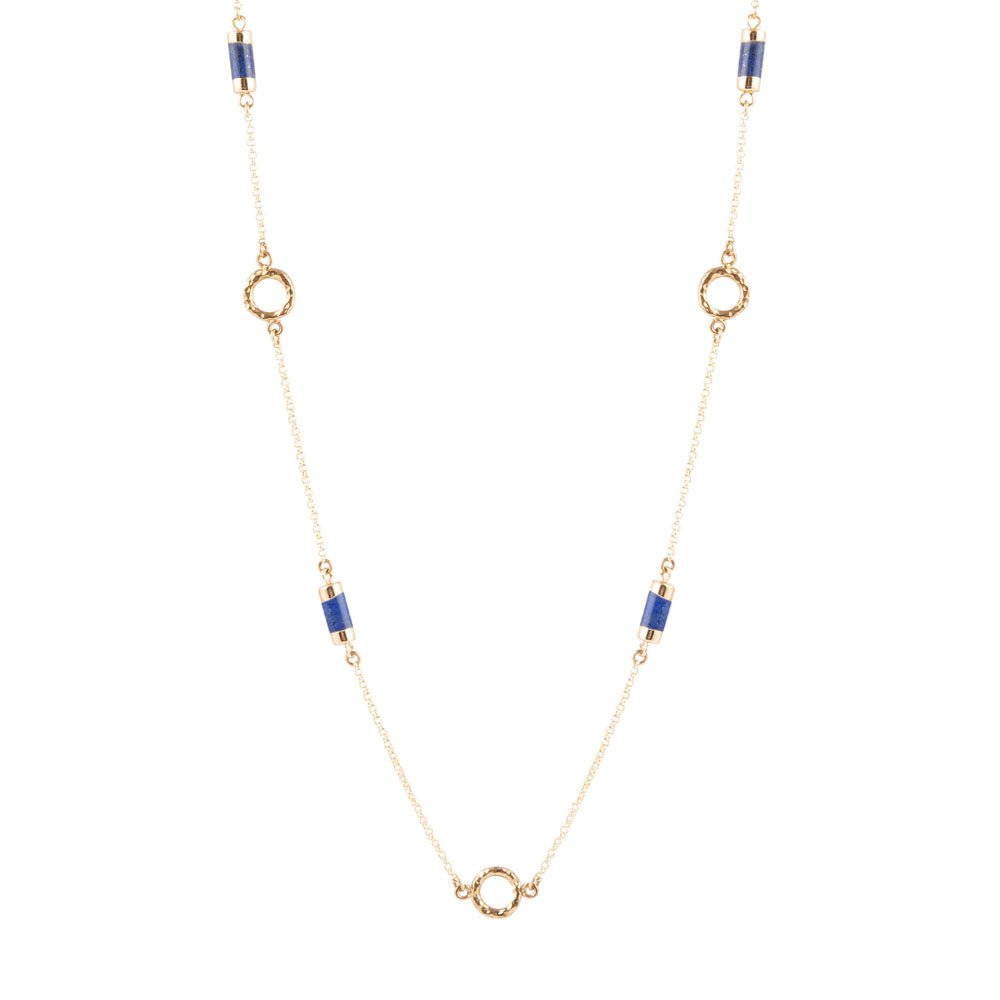 Long Delicate Lapis and Bronze Necklace