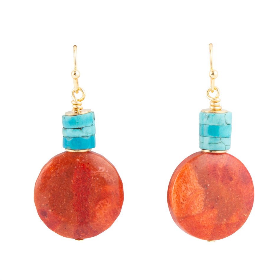 Longhorn Coral and Turquoise Drop Earrings