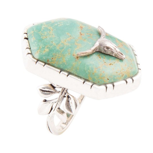 Longhorn Green Turquoise and Sterling Silver Ring