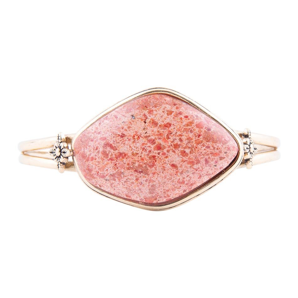 Lucent Orange Sponge Coral Cuff  Golden Bracelet