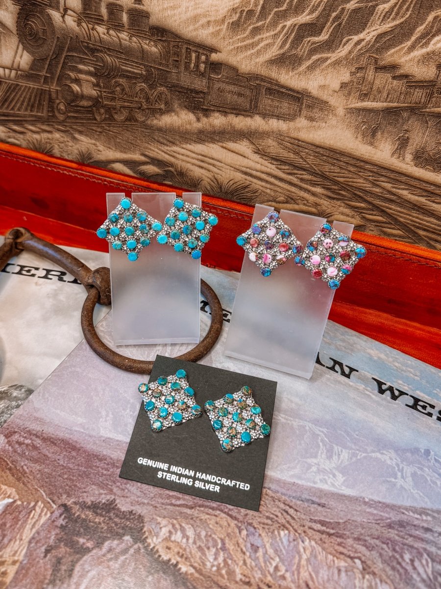 Marfa Cluster Turquoise/Pink Dahlia Earrings