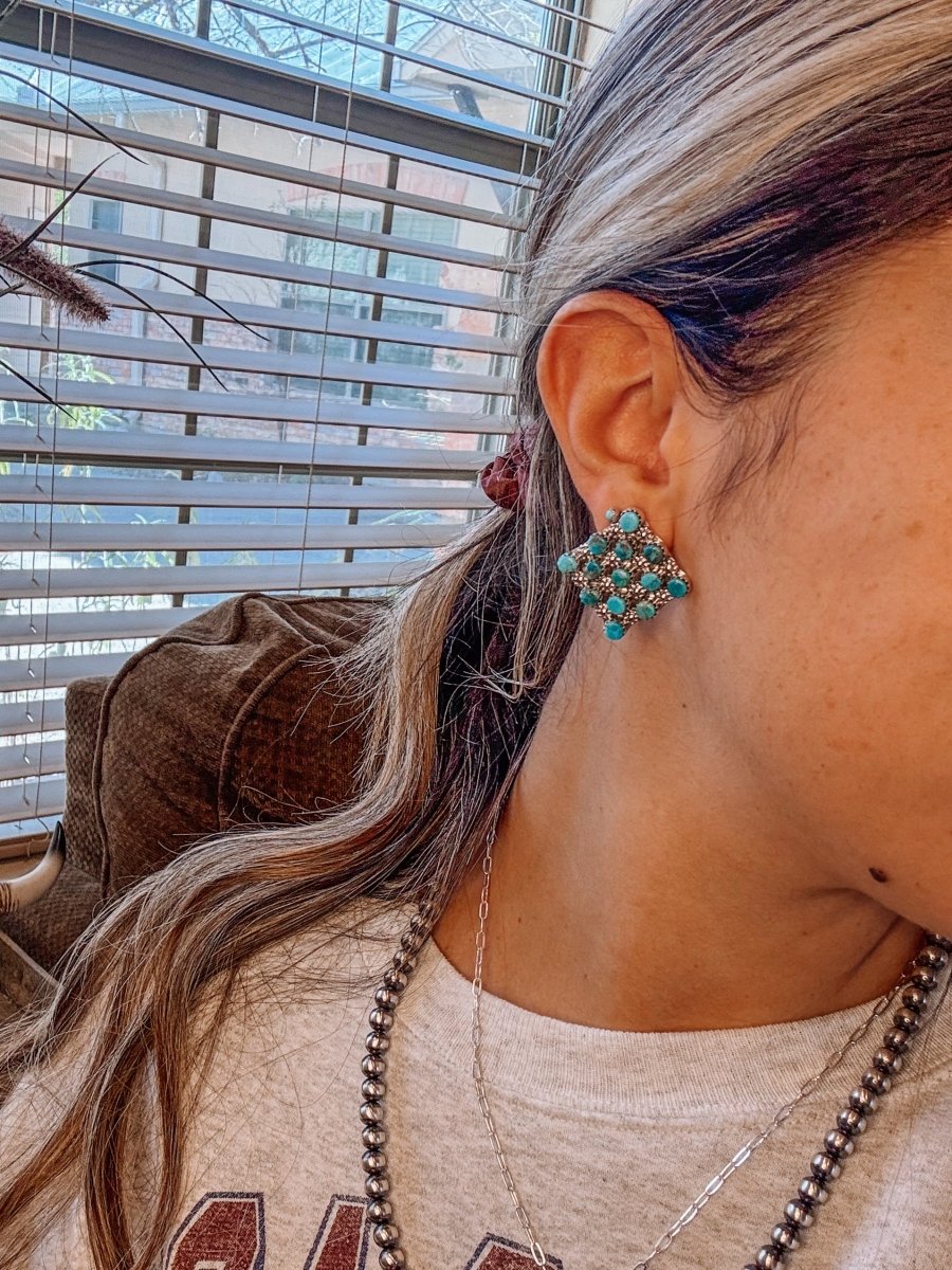 Marfa Cluster Turquoise/Pink Dahlia Earrings